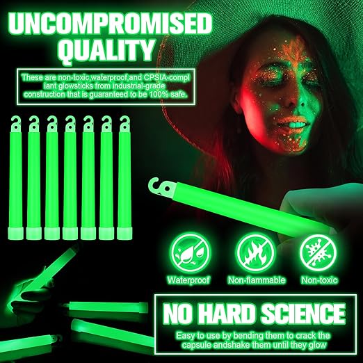 Sotiff 200 Pcs Bright 6 Inch Large Glow Sticks Bulk Emergency Glow in The Dark Sticks with 12 Hour Duration for Camping Hiking Outdoor Parties Activities Survival Storms Blackouts (Green)