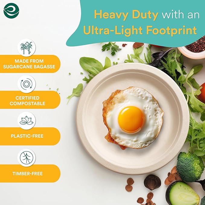 ECO SOUL 100% Compostable 6 Inch Small Paper Plates 500 [4x125 Pc] Disposable Bulk Party Heavy Duty, Eco-Friendly, Appetizer, Dessert, Wedding Plates I Biodegradable Unbleached Sugarcane Eco Plates