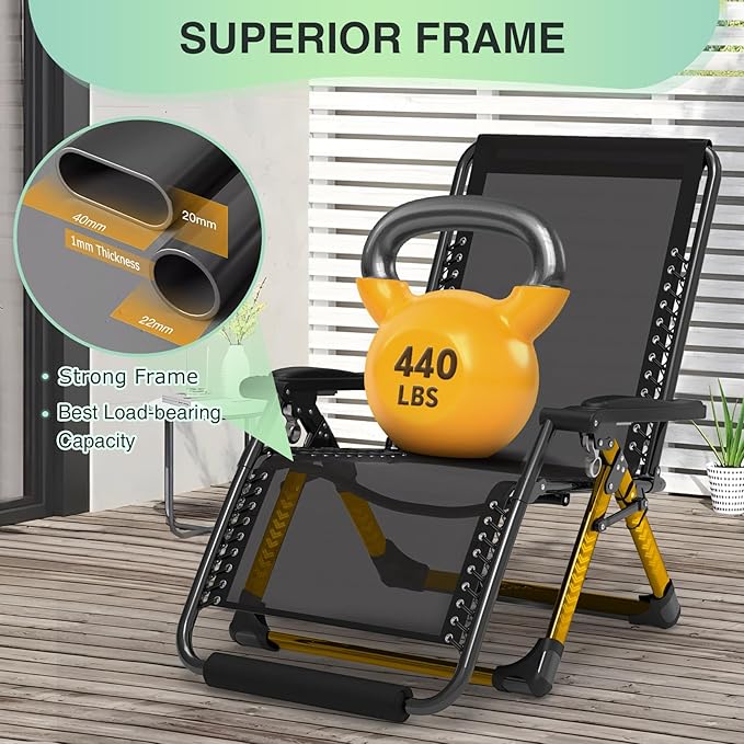 Suteck Oversized Zero Gravity Chair,29In XL Lounge Chair w/Removable Cushion&Headrest, Reclining Camping Chair w/Upgraded Lock and Footrest, Reclining Patio Chairs Recliner for Indoor Outdoor