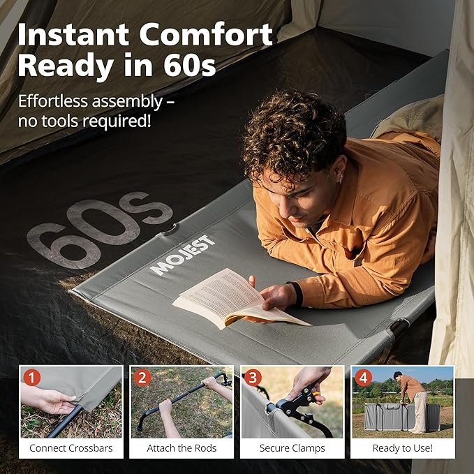 Ultralight Camping Cot for Adults, Portable Folding Camping Bed, Supports 350 lbs - Lightweight for Travel, Camping, Hiking, Backpacking, Mountaineering, Light Gray