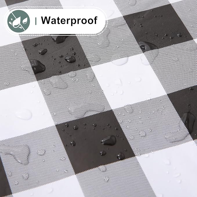 misaya Square Waterproof Vinyl Table Cloth, Buffalo Flannel Backed Tablecloth, Wipeable Plastic Table Cover for Dinner, Kitchen, Outdoor (54" x 54", Black and White)