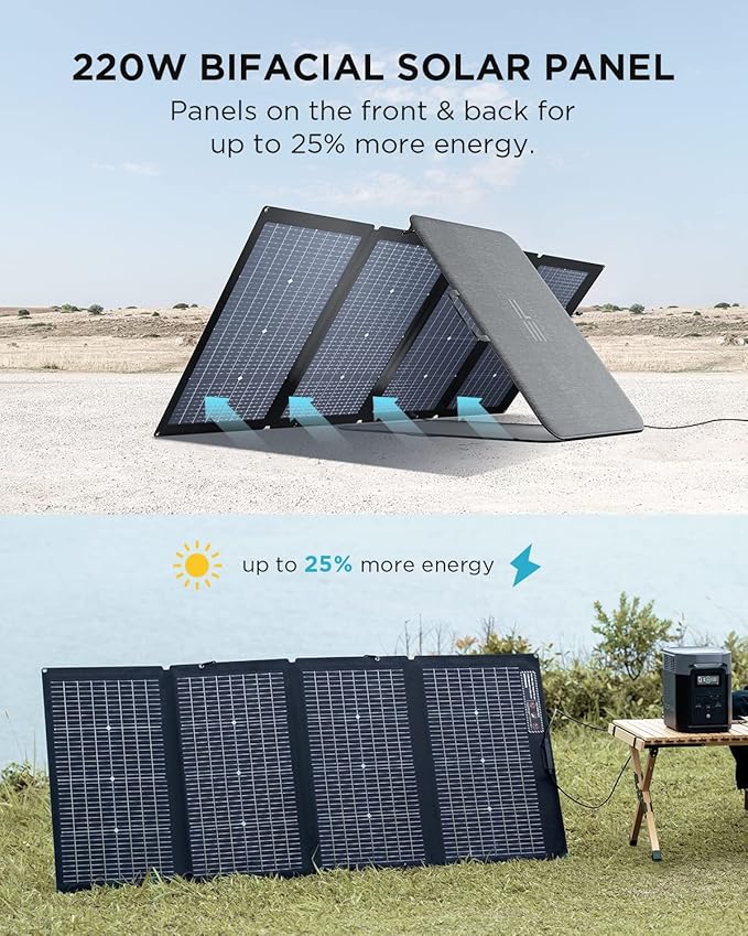EF ECOFLOW Solar Generator DELTA 2 with 2x220W Portable Solar Panels, 1024Wh LFP Battery, Fast Charging, Portable Power Station for Home Backup Power, Camping & RVs