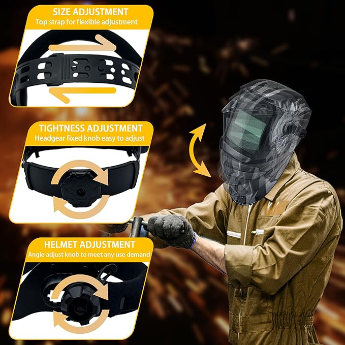 Auto Darkening Welding Helmet with Large Viewing Screen, Solar Powered, Adjustable Shade Range 9-13, Lightweight Welding Mask for TIG MIG ARC Plasma Cutting