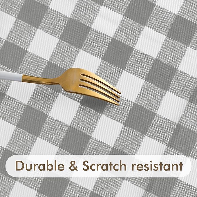 Fitable Round Vinyl Fitted Table Cover - 4 Pack Waterproof Checkered Elastic Edged Tablecloth Flannel Backed Table Cloth for Picnic Party, Silver/White (Fit for 45"-56" Round Tables)