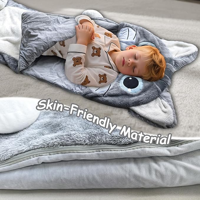 Kid Sleeping Bag with Pillow - Larger Toddler Nap Mat - Plush Slumber Bag for Boys Girls Daycare Preschool Kindergarten Birthday Gift Travel Sleepover Ages 3-12 Years