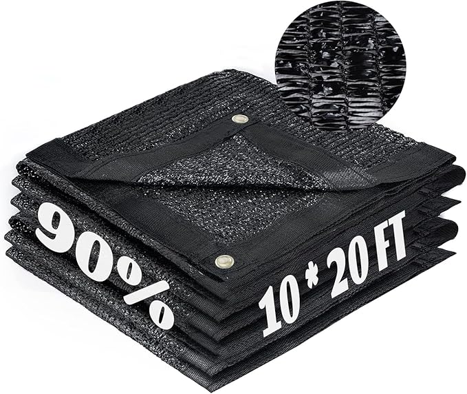 LOVE STORY 10x20FT 90% Black Garden Shade Cloth, Sun Shade Cover Net Mesh Tarp with Grommets, Sunblock Net for Garden,Greenhouse,Plants and Patio