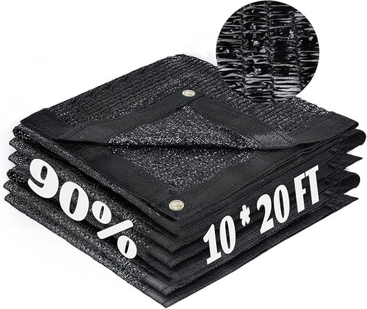 LOVE STORY 10x20FT 90% Black Garden Shade Cloth, Sun Shade Cover Net Mesh Tarp with Grommets, Sunblock Net for Garden,Greenhouse,Plants and Patio