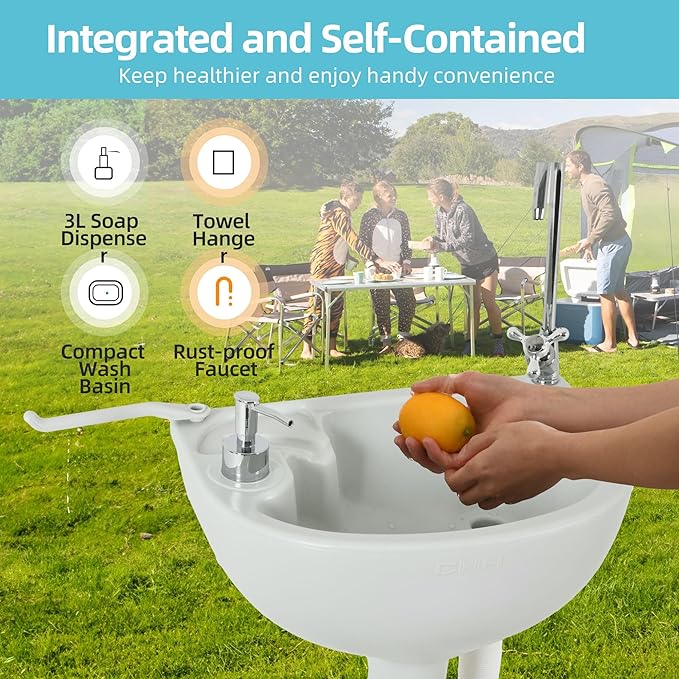 YITAMOTOR Dual Use Portable Sink 17L Camping Hand Washing Station with Towel Holder, Soap Dispenser, Foot Operated, Hand Wash Basin Station for Worksites, Camping, Travel, Boat, Gathering, Garden
