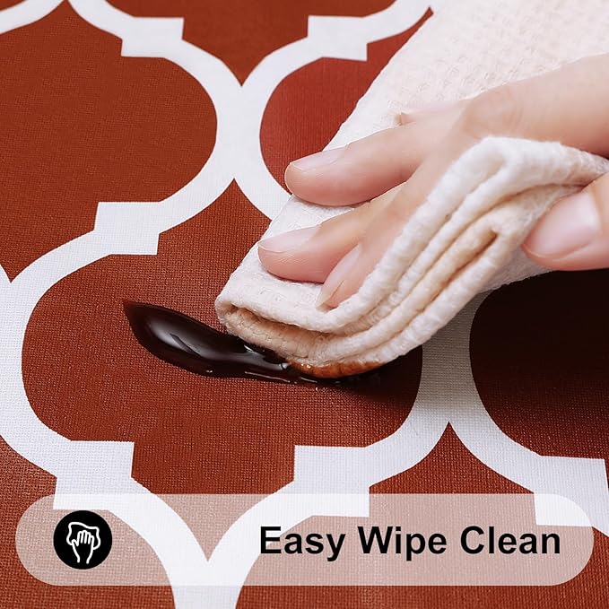 Smiry Rectangle Picnic Table Cover, Waterproof Elastic Fitted Camping Tablecloths for 4 Foot Tables, Wipeable Flannel Backed Vinyl Tablecloth Protector for Indoor, Outdoor (Rust, 30x48 Inches)