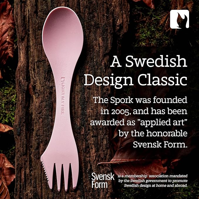 Light My Fire Spork Original 4-Pack 3-in-1 Camping Spoon Fork Knife Combo Reusable Travel & Camping Utensils Lunch Spork Outdoor Backpacking Hiking Picnic Utensil BPA Free, Meadow