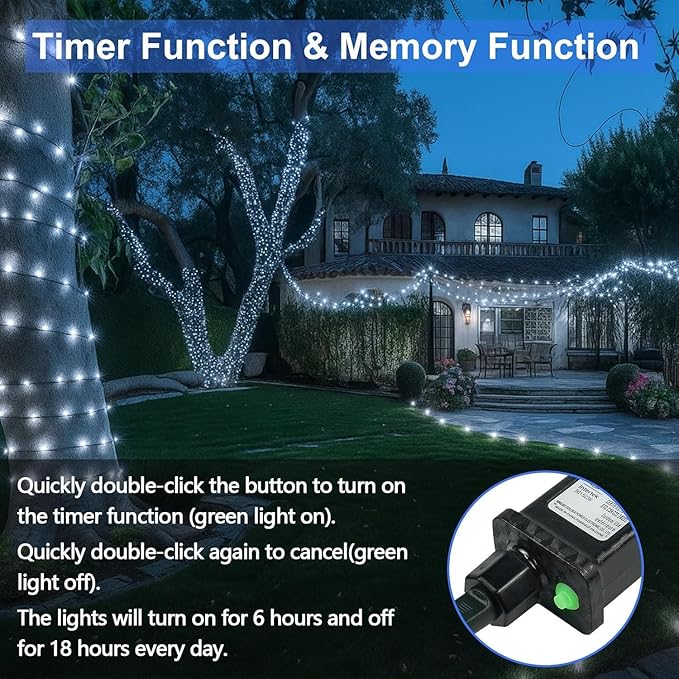Connectable 200 LED String Lights Indoor Outdoor, 66FT Cool White Christmas Lights Waterproof, 13 Modes with Timer, Twinkle Fairy Lights Plug in Clear Wire for Christmas Tree, Bedroom, Classroom Decor
