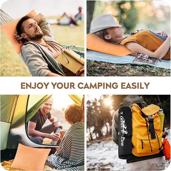 Small Shredded Memory Foam Pillow, Camping Pillow Travel Pillow - Compressible Medium Firm, Breathable Cover, Ideal Backpacking Hiking, Airplane and Car (Apricot Yellow, L)