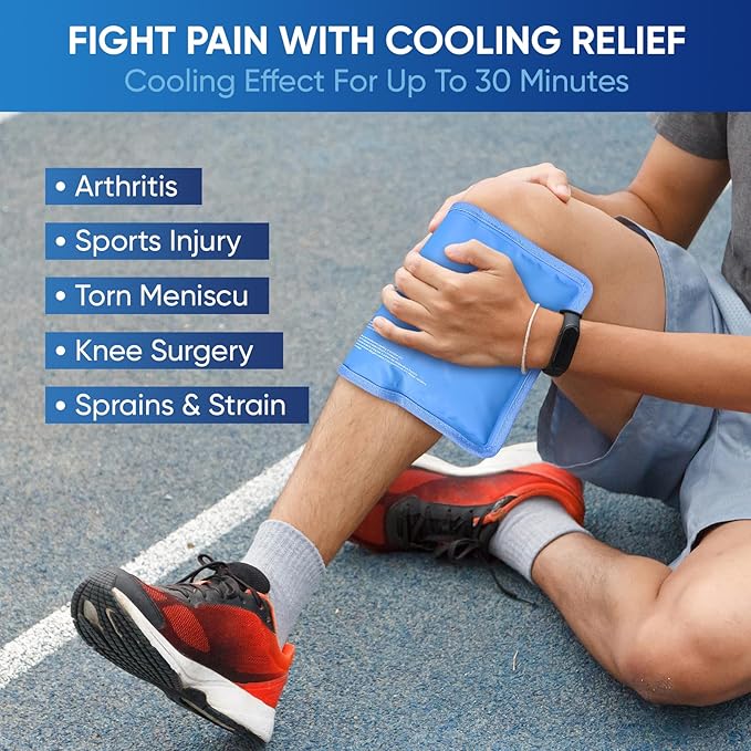 APEXUP Gel Ice Packs for Injuries Reusable, Flexible Double Sided Cold Packs for Injuries, Ice Pack for Knee, Shoulder, Back, Hip, Leg, Arm (Blue, S, 1PK)