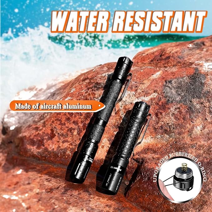 Mini Flashlight 3 Modes Small Flashlights LED Powerful High Lumens Tactical Pen Light with Clip,Slim Portable Pocket Compact Torch for Emergency Inspection AAA Battery Water-Resistant(3.4 & 5.2 inch)