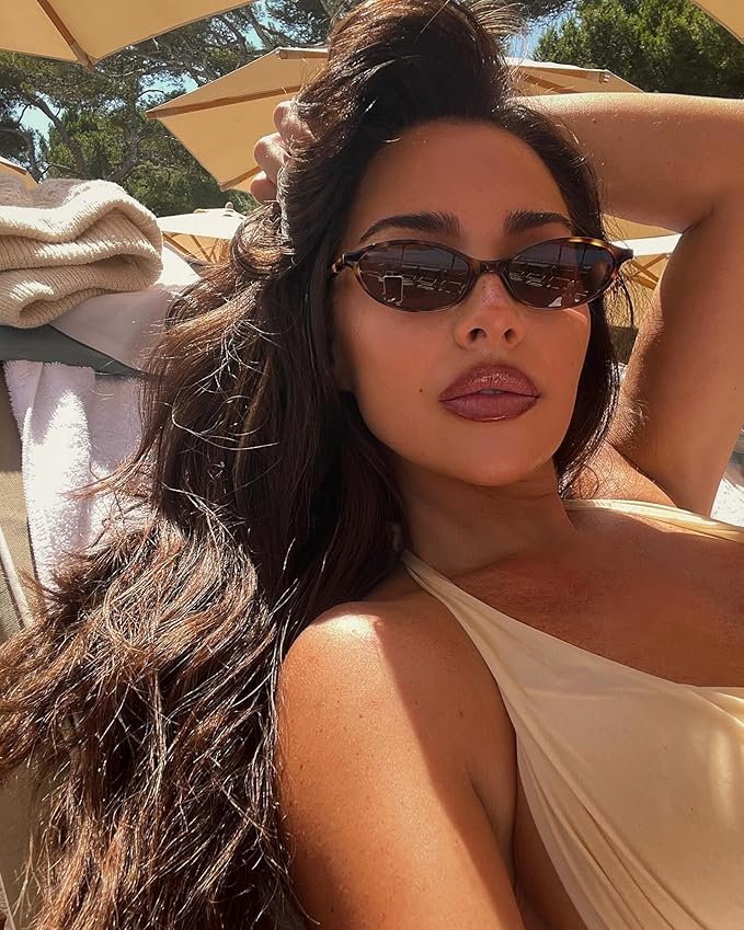 Retro Oval Sunglasses for Women Chic Cat Eye 90s Sunnies Lightweight Narrow Shades Trendy UV protection Sun Glasses