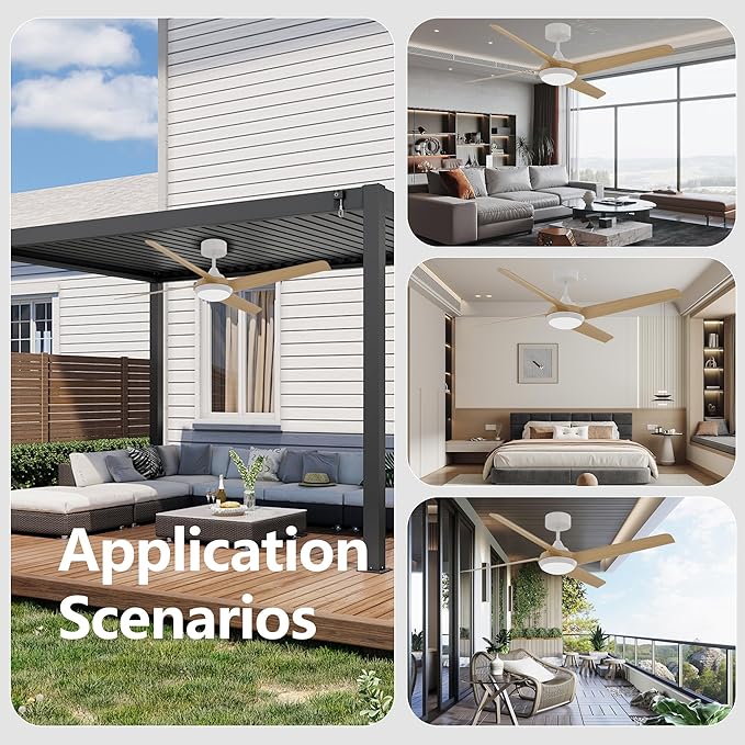 52 Inch Ceiling Fan with Light and Remote, 4 Blades, Quiet DC Motor, Reversible Fan with Dimmable LED Light, for Bedroom Living Room(Grain)