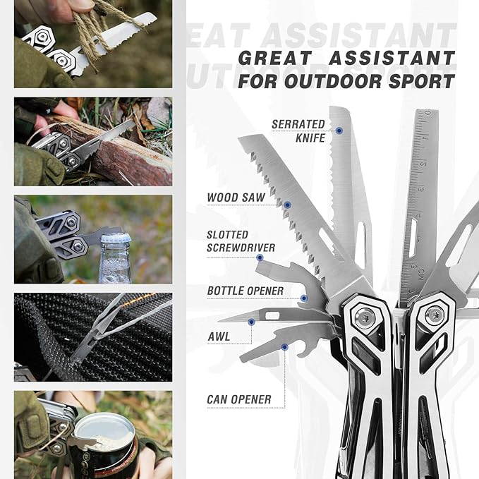 MOSSY OAK Multitool, 21-in-1 Stainless Steel Pocket Knife with Screwdriver Sleeve, Self-locking Pliers with Sheath-Perfect for Outdoor, Survival, Camping, Hiking, Simple Repair