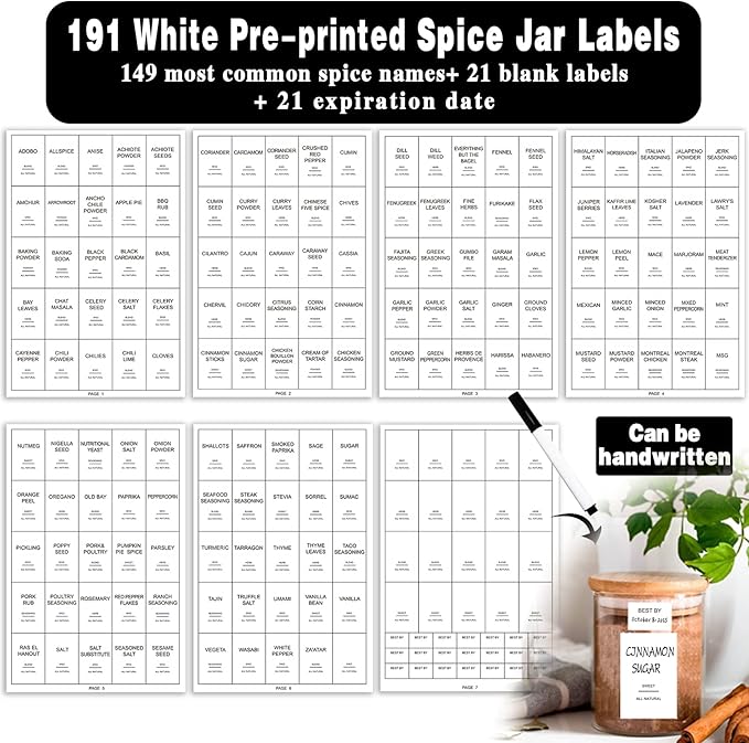 12 Pcs Glass Spice Jars with Bamboo Airtight Lids and 191 Labels - 8.5oz Small Food Storage Containers for Kitchen, Seasoning, Coffee, Herb - Spoon and Marker Included