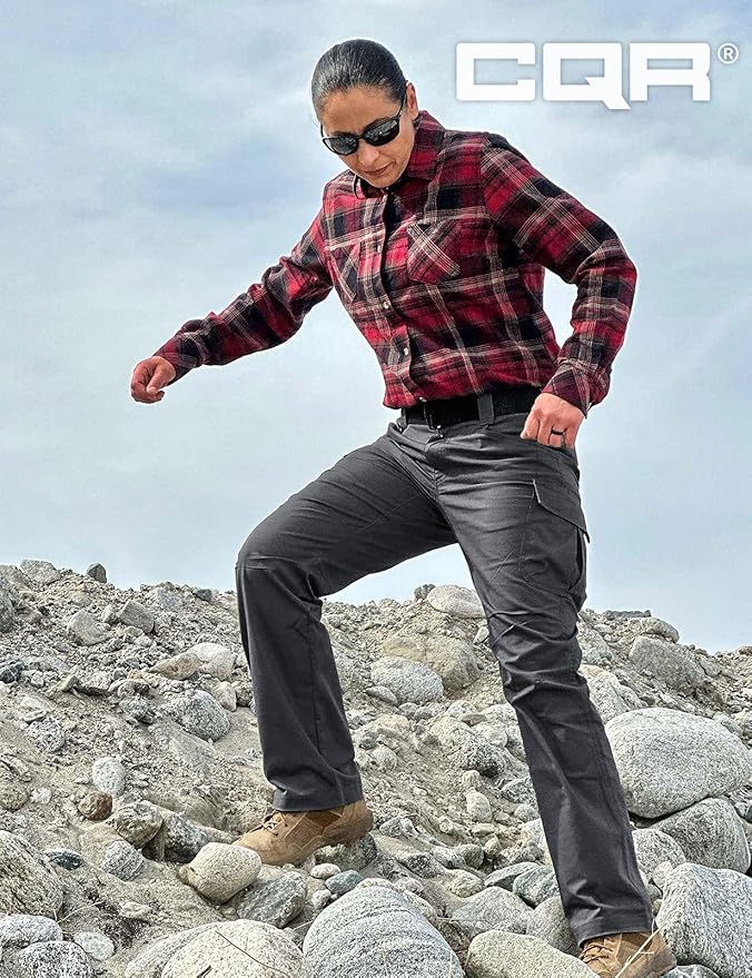 CQR Women's Flex Stretch Tactical Pants, Water Resistant Ripstop Cargo Work Pants with Pockets for Outdoor & Hiking