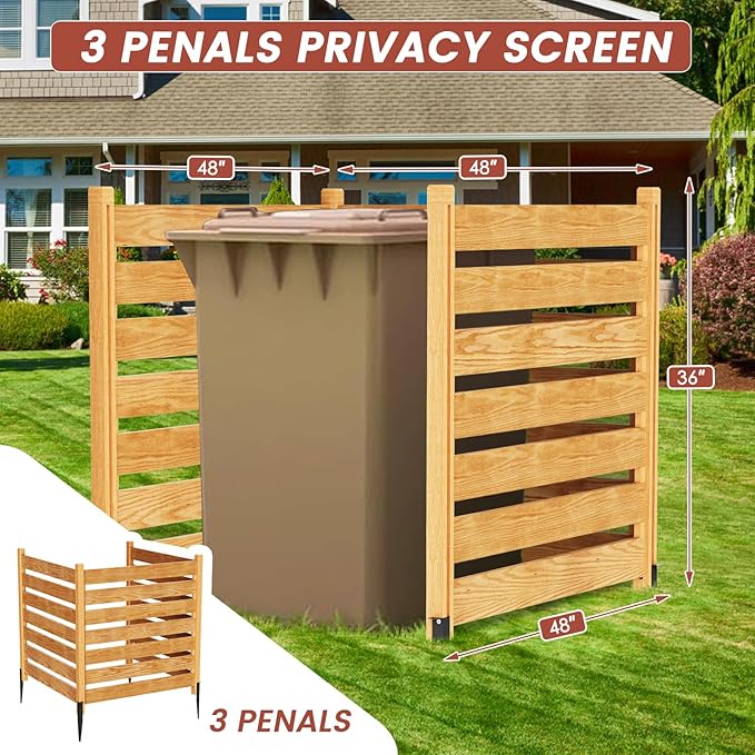 LILYPELLE 48in W x 36in H Air Conditioner Fence, 3 Panels Outdoor Wood Fence Privacy Screen with Planter Box, Outside Trash Can Pool Equipment Enclosure Panels Decorative Fences