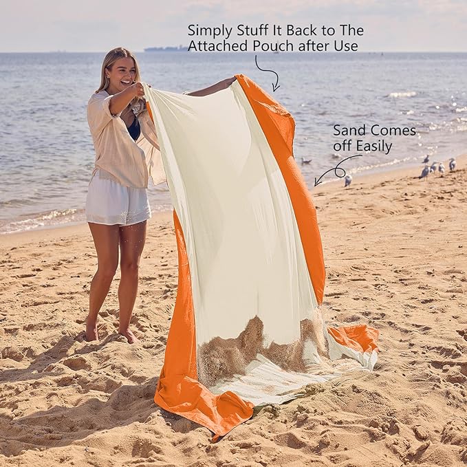 WEKAPO Beach Blanket Sandproof Waterproof, Extra Large Beach Mat, Oversized & Compact Sand Free Mat Quick Drying, Lightweight & Durable with 6 Stakes & 4 Corner Pockets