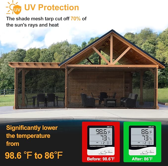 UCINNOVATE 70% Shade Cloth for Garden, 10x20 FT Sun Shade Fabric Material, Sunblock Garden Mesh Tarp with Grommets, UV Resistant Sunshade Screen Net Cover for Outdoor, Patio, Greenhouse, Plants, Yard