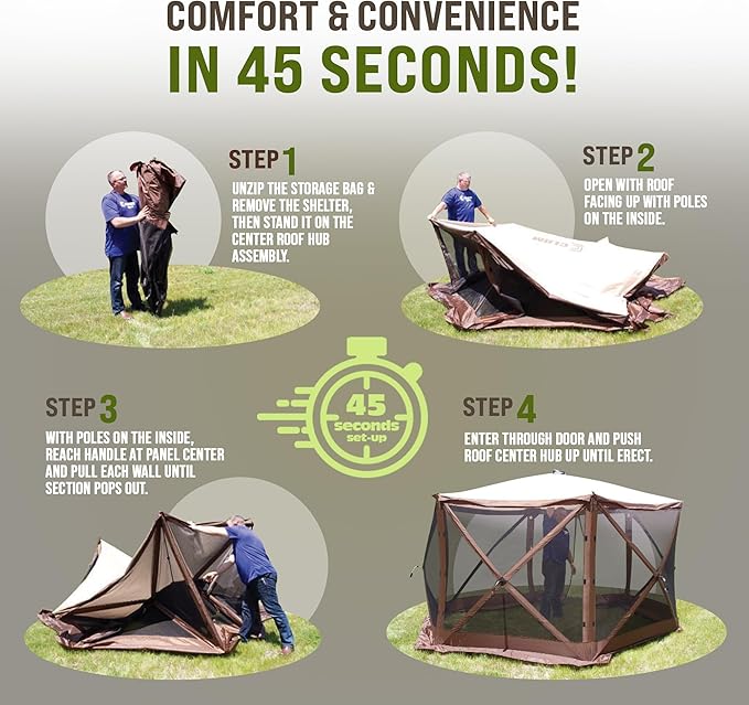 CLAM Pop Up Screen Tent, Outdoor Camping Gazebo Canopy, Pavilion, 12.5', Gray - Heavy-Duty Portable Screened Shelter with Netting for Beach, Patio, and Backyard