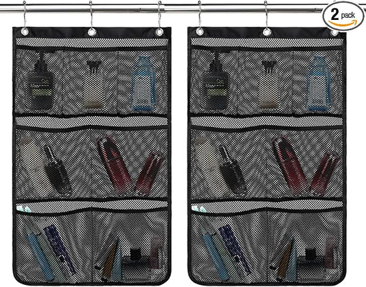 Hanging Mesh Shower Caddy for Bathroom - Quick Drying Portable Shower Organizer with Multiple Pockets for Soap,Shampoo and Cruise Ship Essentials Saving Bathroom Storage,Black,2 Pack