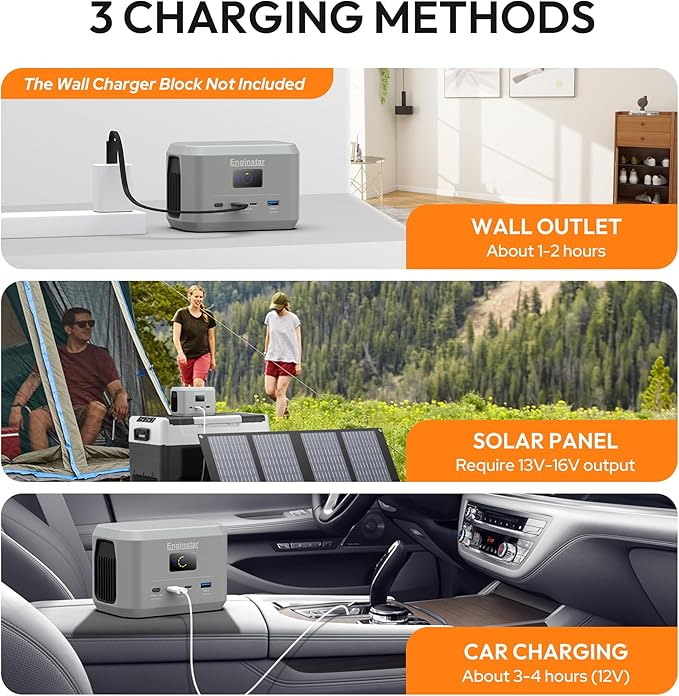 Enginstar Portable Power Station,Outdoor 99Wh LiFePO4 Battery,Solar Generator 100W Two-Way Fast Charging,Power bank for Camping, Traveling, Party and Emergencies