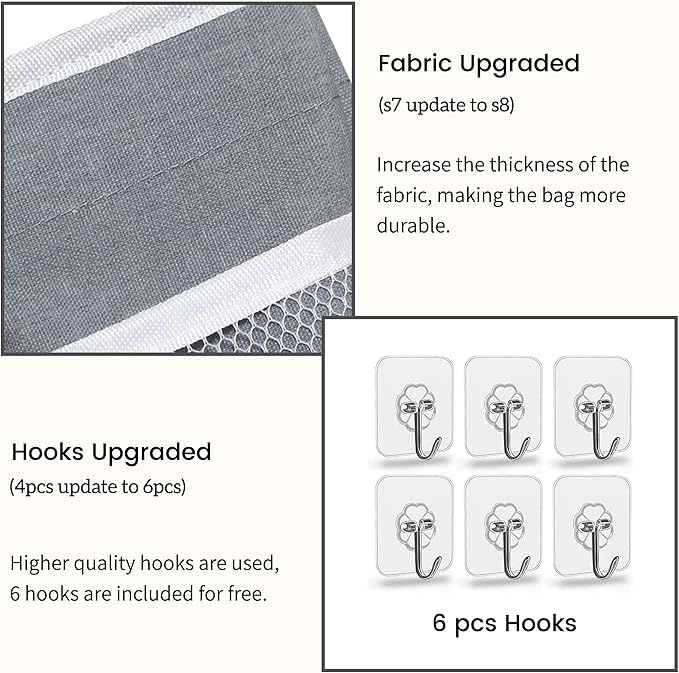 2pcs 3-pockets Large Wall Hanging Organizer Bag, Linen Fabric Door Hanging Storage Baskets with Pockets, Waterproof Bin for Kitchen, Bedroom, Office, RV Camper (Gray_2pcs)