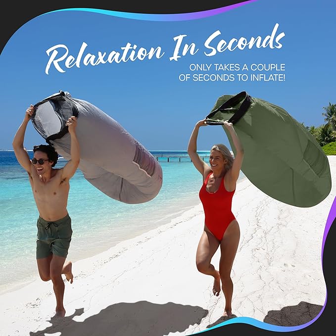 Nevlers Inflatable Lounger | 210T Polyester Inflatable Chair | No-Pump Blow Up Couch | Camping Couch Air Sofa Bed w/ 450 lbs. Cap., Pockets & Matching Bag | Use as Inflatable Couch for Adults & Kids