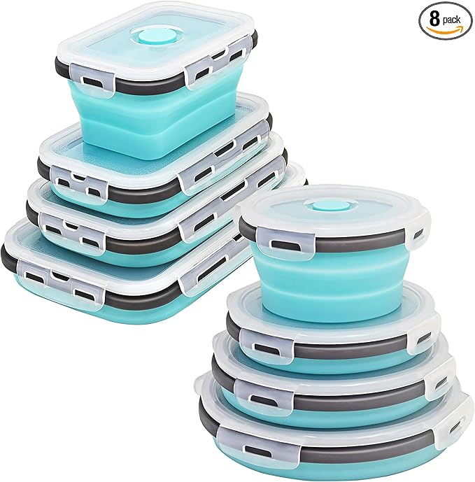 8 Collapsible Food Storage Containers, Silicone Collapsible Food Storage Containers, Collapsible Food Storage Silicone, Rv Collapsible Bowls, Collapsible Storage Containers for Food Camping