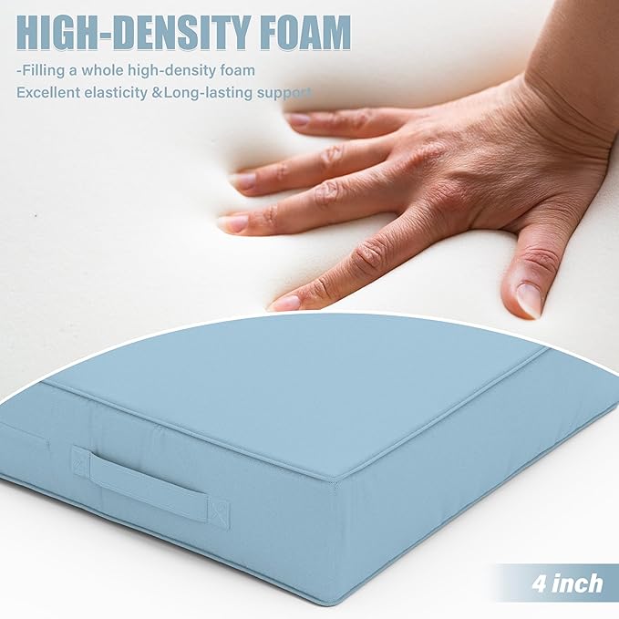 Patio Chair Cushions 18.5 X 16 X 4 Inch Waterproof Outdoor Seat Cushions for Patio Furniture, Outdoor Sofa Couch Pads with Ties & Handle, Set of 2, Light Blue