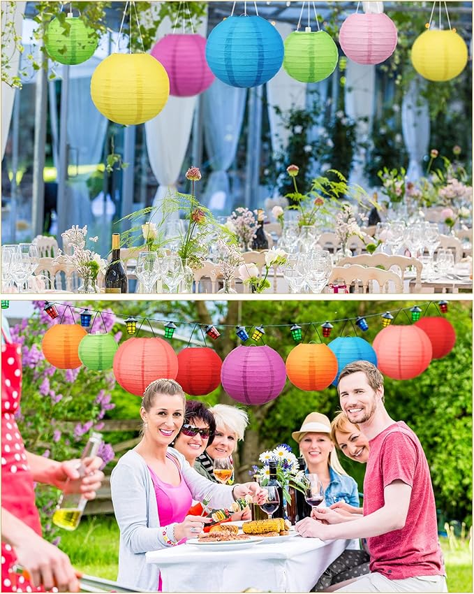 Treela 48 Pcs Colorful Paper Lanterns Multicolor Hanging Lanterns Chinese Round Paper Lanterns 4/6/8/10 Inch Asian Hanging Lamps Decorative for Birthday Party Supplies(Multicolor)
