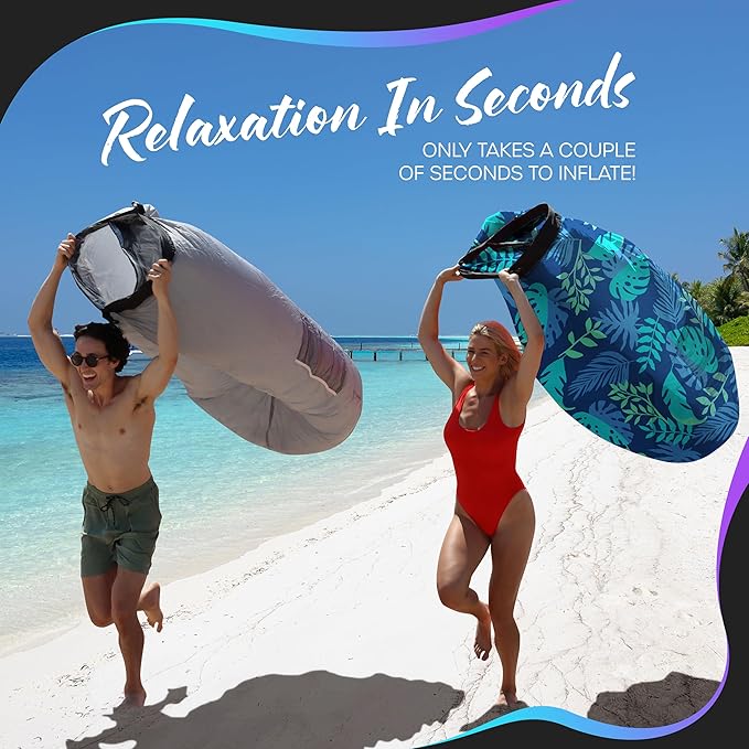 Nevlers Inflatable Lounger | 210T Polyester Inflatable Chair | No-Pump Blow Up Couch | Camping Couch Air Sofa Bed w/ 450 lbs. Cap., Pockets & Matching Bag | Use as Inflatable Couch for Adults & Kids