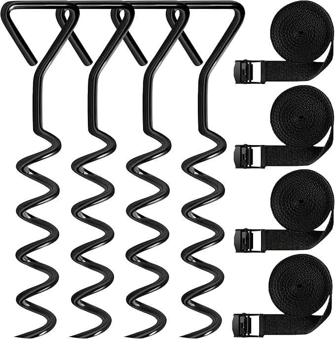 Trampoline Stakes Tent Garden Stake Heavy Duty Trampoline Parts Tent Canopies, Carports,Swing Sets Stake Corkscrew Shape Steel Stakes Anchor Kit,Bonus 4/6 Strong Belt