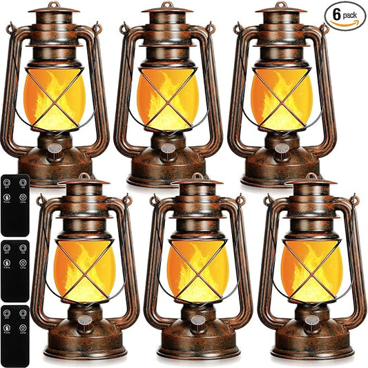 Retisee Vintage LED Lantern Battery Powered Camping Lamp Indoor Outdoor Hanging Lantern Flickering Fire Lamps with Remote Control for Patio Yard Door Front Decor(6 Pcs)