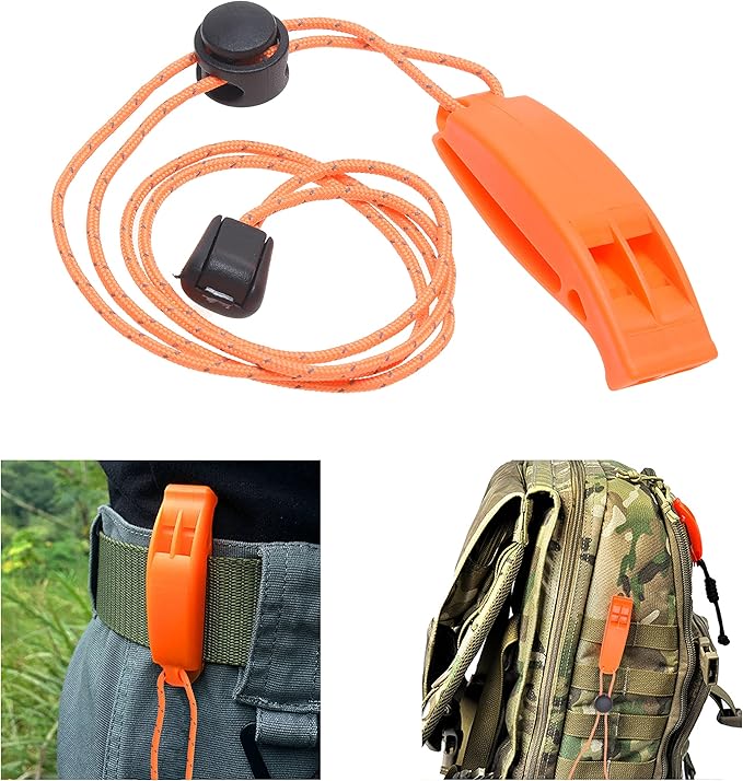 Eco-Fused 2X Survival Whistle and 2X Signal Mirror - Outdoor Survival Kit Rescue Flash Mirror - Clip-on Whistle with Lanyard - Backpacking, Camping, Marine Use, Outdoor Activities