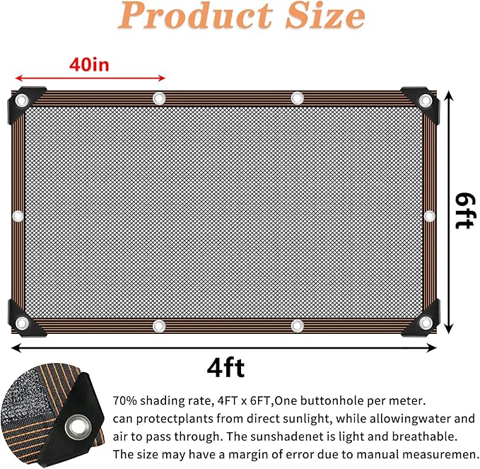 QLOFEI Shade Cloth for Garden, 60-70% Sun Screens for Patio Pergola Outdoor, Easy to Hang Mesh Tarp Shade Cloth with Grommets, Shade Neting Cover for Kennel Chicken Coop Plant Shade Sail, 4x6 FT