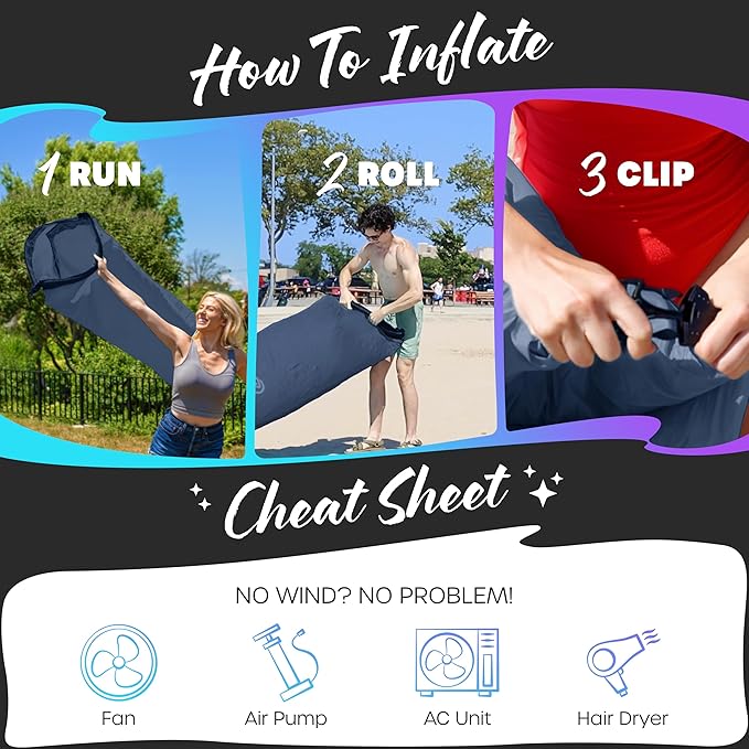 Nevlers Inflatable Lounger | 210T Polyester Inflatable Chair | No-Pump Blow Up Couch | Camping Couch Air Sofa Bed w/ 450 lbs. Cap., Pockets & Matching Bag | Use as Inflatable Couch for Adults & Kids