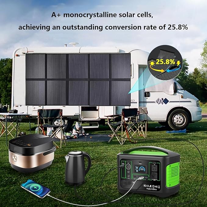 400W Portable Solar Panel, Up to 25.8% Conversion Efficiency N-Type Solar Cell, with Adjustable Kickstand, IP68 Waterproof, Foldable Solar Panel for Camping RVing Home Backup
