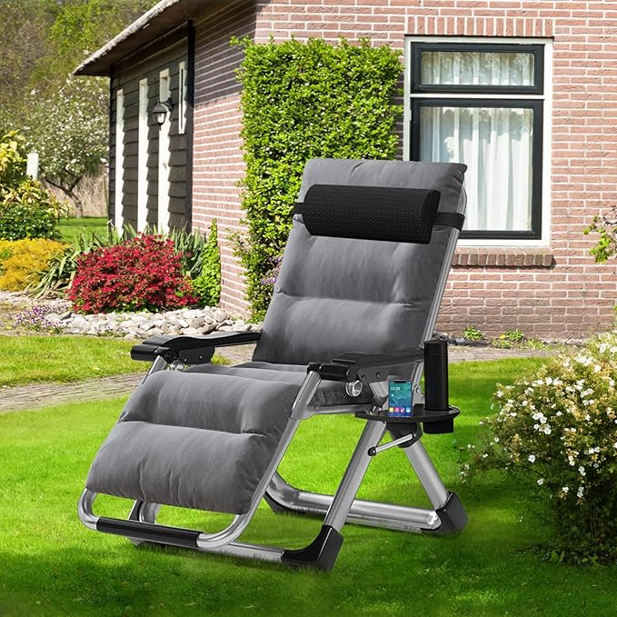 ABORON 2PK Zero Gravity Chair/Armrest Mat,Premium Outdoor Lawn Folding Lounge Chairs,Sturdy Adjustable Reclining Patio Chairs with Removable Seating Cushion,Headrest & Tray