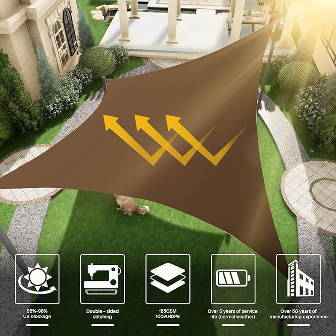 Sun Shade Sail Canopy, 20' x 20' Rectangle 95% UV Block Shade Cover for Outdoor, Backyard Patio, Lawn, Garden, Sandbox Carpor Mocha