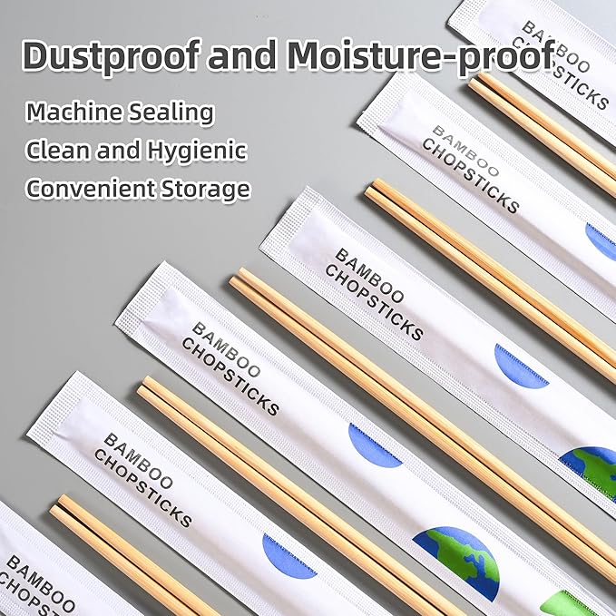 VIWIK 100 Pairs Premium Disposable Chopsticks - Individually Wrapped Natural Bamboo Reusable Chopstick - Japanese Korea Wooden Chop sticks, Portable Individually Wrapped chopsticks, 9 Inch
