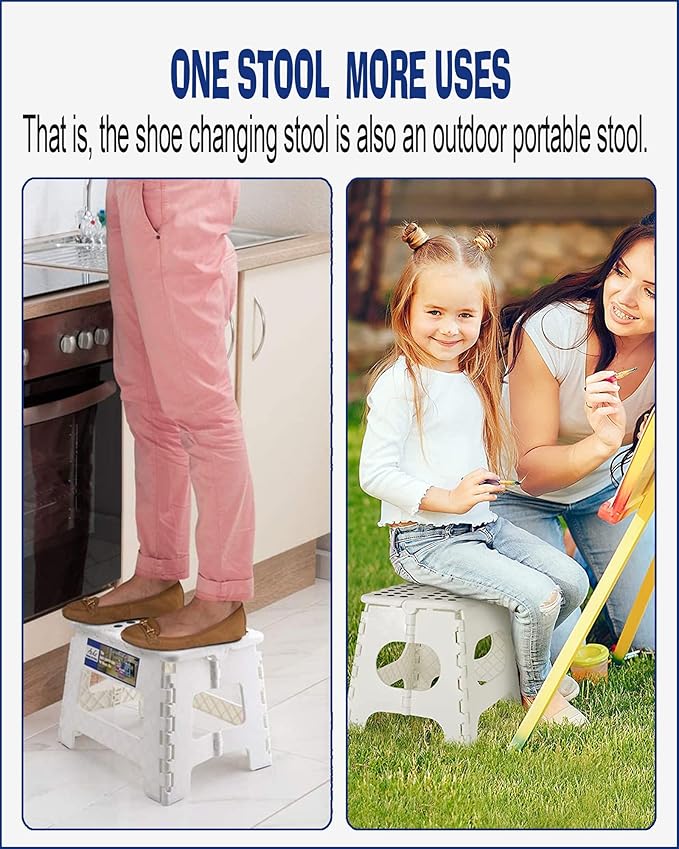 ACKO Folding Step Stool Foldable Step Stools for Kids, 11 Inch Foot Stool Black Plastic Step Stool with Portable Handle Small Stool Hold up to 300lbs for Bathroom, Kitchen White