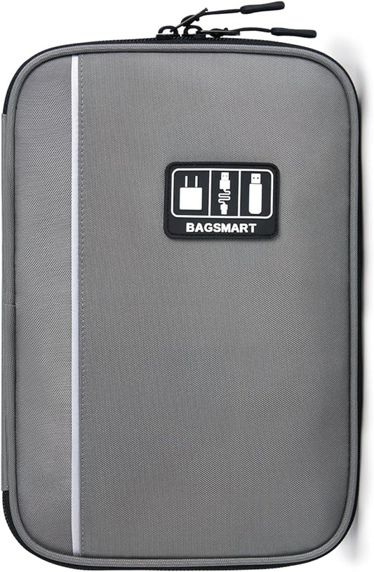 BAGSMART Electronics Travel Organizer Case, Compact Cable Organizer Bag for Phone Accessories, Power Bank, SD Card Storage, Grey
