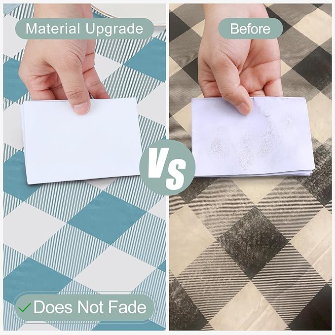 misaya Rectangle Waterproof Vinyl Table Cloth, Buffalo Flannel Backed Tablecloth, Wipeable Plastic Table Cover for Dinner, Kitchen, Outdoor (52" x 70", Aquamarine and White)