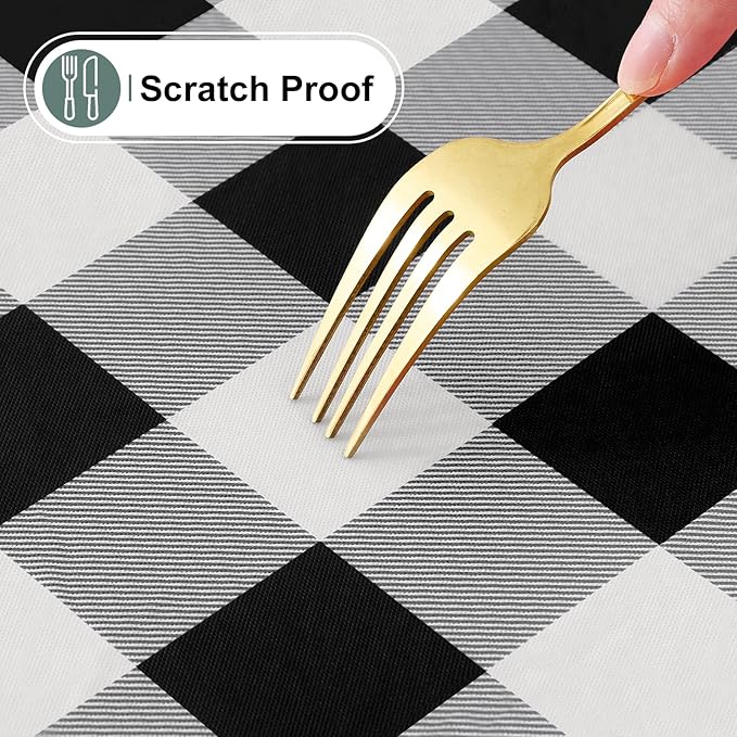 misaya Buffalo Rectangle Picnic Tablecloth, 5 Foot Elastic Fitted Vinyl Table Cloth with Flannel Backing, Waterproof Plaid Table Covers for Dining, Camping, Outdoor (Black and White, 30" x 60")