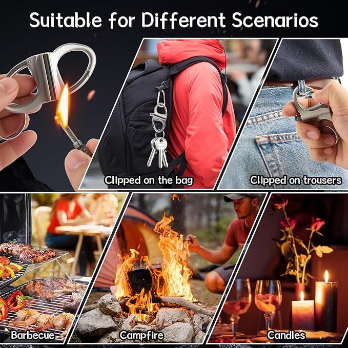 Keychain Lighter, Permanent Metal Match Strike, Infinity Lighter Waterproof Windproof Matches Reusable, Multitool Fire Starter Key Ring for Outdoor Hiking Traveling Camping Emergency