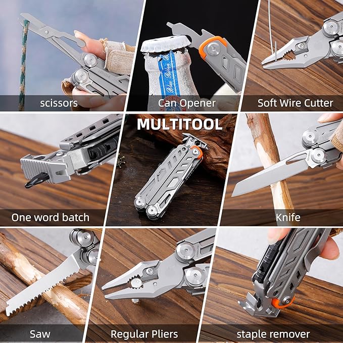 HANSHI Multitool Pliers, 22-in-1 YG10 Tungsten Steel Multi Tool with Scissors,Replaceable Wire Cutters, Flint, Window Breaker, Back Clip,Ideal for Camping, Survival and Gift (Sliver)